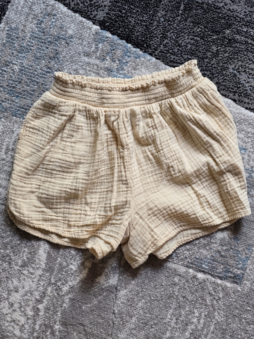 Aerie Gauzy High Waisted Smocked Cotton Lounge Shorts - Soft Oat (Small)
